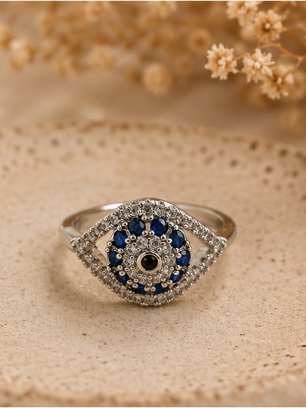 Size 8 Evil Eye Ring – Blue Crystal Protection Ring – Statement Ring